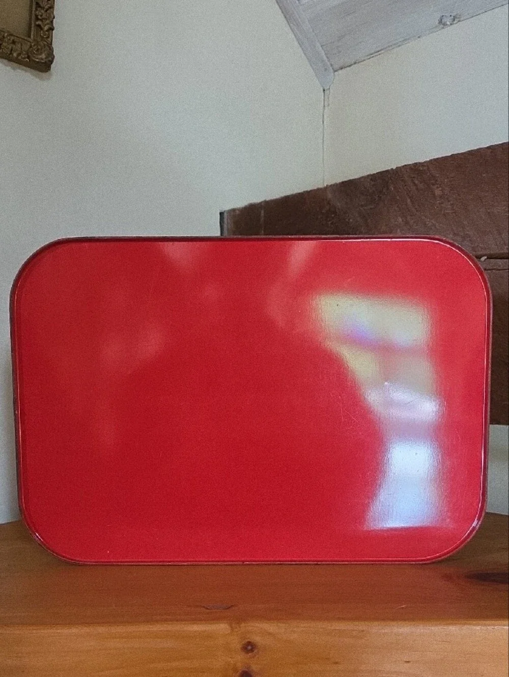 Vintage 1950's PARMECO Metal Red And Cream Floral Bread Box